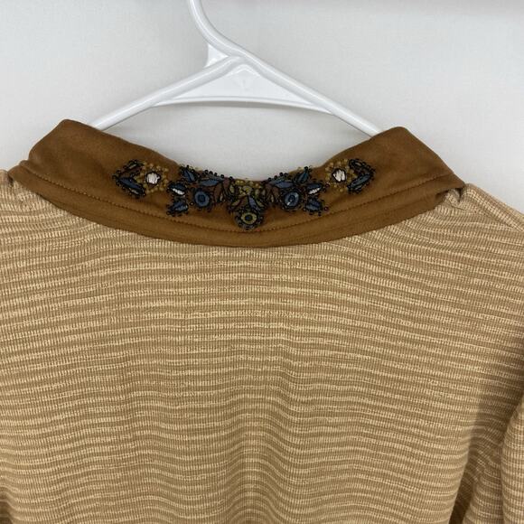 Double D Ranch Size M Trails End Top Long Sleeve Beaded Embellished Tan Western - Picture 7 of 11